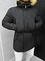 Мужская демисезонная парка черная стильная , стильная мужская черная куртка на зиму теплая куртка удлиненная L