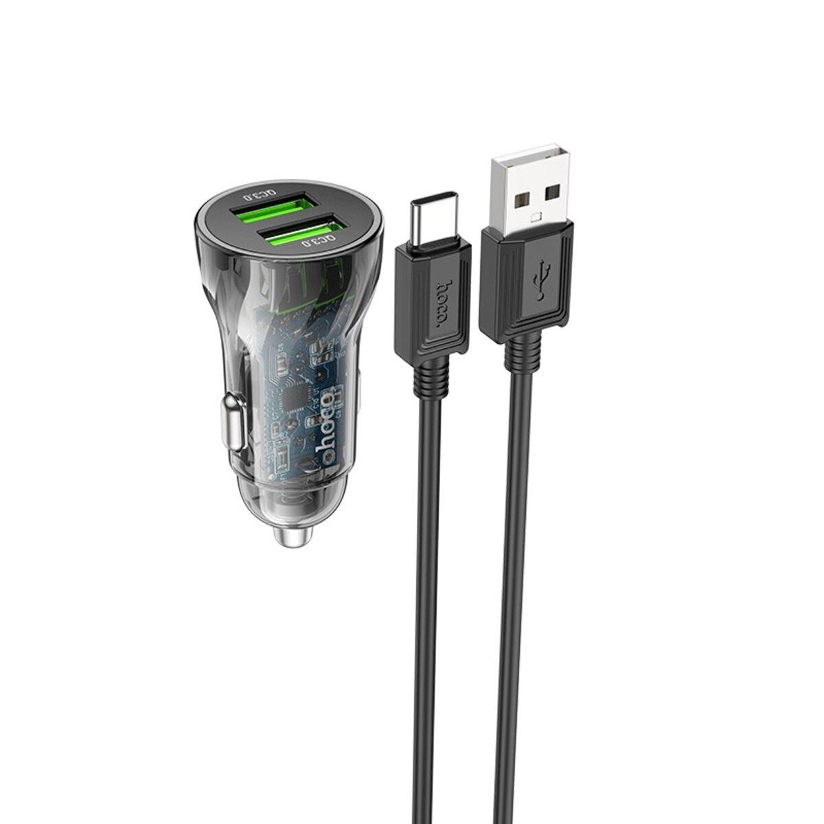 Автомобільний зарядний пристрій HOCO Z47 Transparent Discovery Edition dual port QC3.0 18W (Type-C)