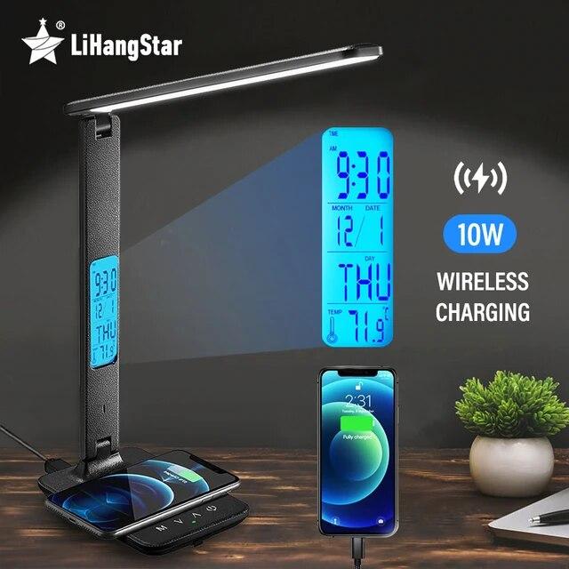 Настільна LED-лампа TX26C0 з бездротовою зарядкою й дисплеєм у чорному кольорі потужністю 10 Вт, фото 1