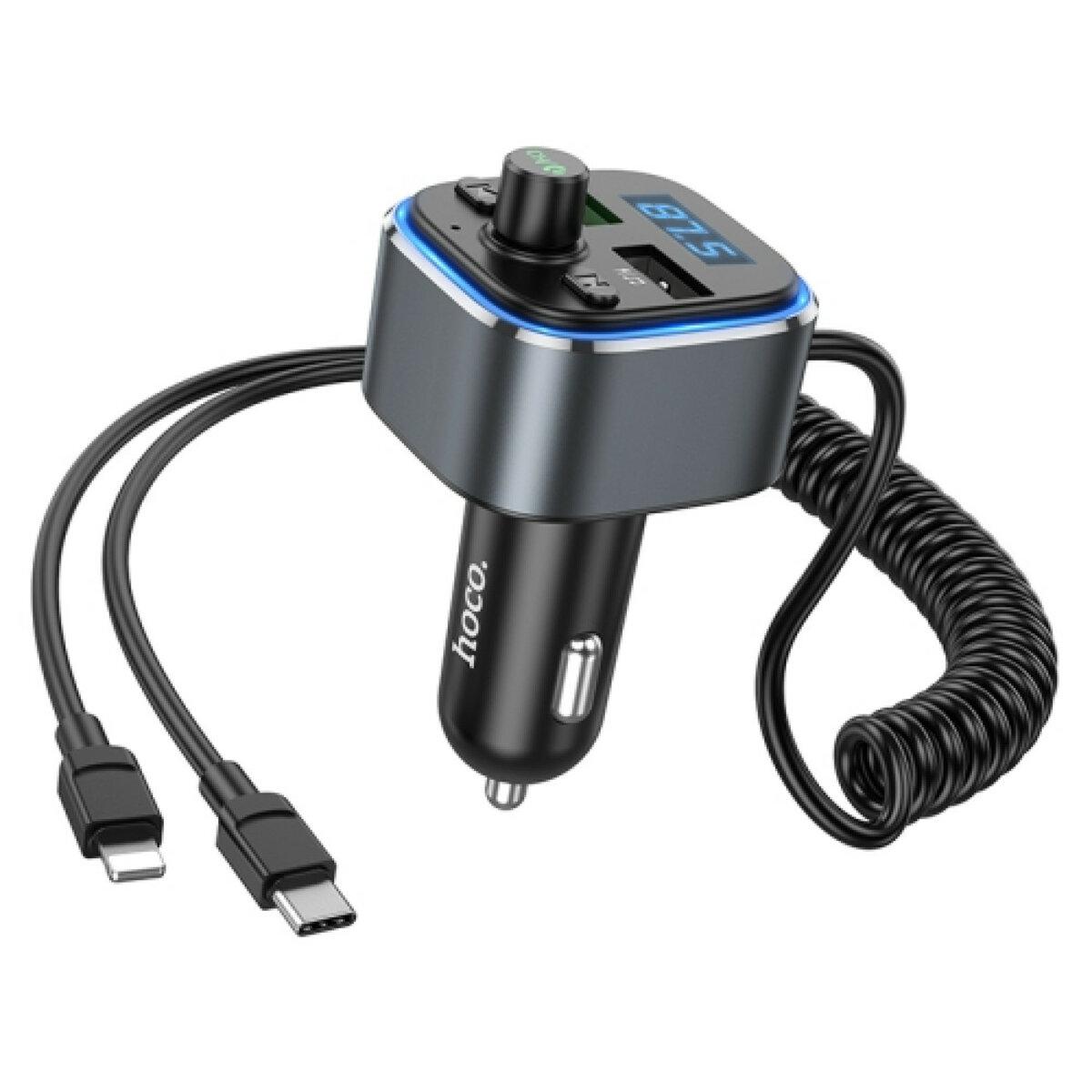 АЗП з FM-модулятором HOCO E74 Energy QC3.0 2-in-1 car BT FM transmitter with cable 18W Metal Gray