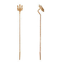 Золотые сережки протяжки длинные цепочки женские серьги из золота с гербом тризуб