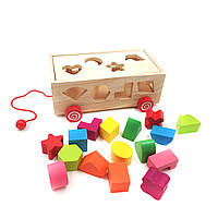 Каталка сортер, Jia yu toy, 24 см, дерев'яний бізіборд - ігровий центр, іграшка розвиваюча з кубиками і фігурками, Різнобарвний