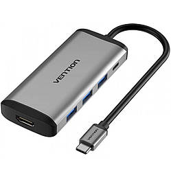 USB-хаб Vention Type-C to HDMI/USB3.0*3/PD Converter 0.15M Gray Metal Type (CNBHB)