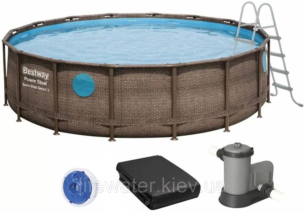 Bestway Каркасний басейн Bestway 56725 (488х122 см) з картриджним фільтром, драбиною та тентом