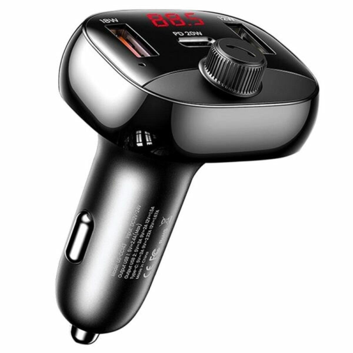 Автомобільний зарядний пристрій Usams US-CC143 C25 50W 2A+C 3 Ports Digital Display Wireless FM Car Charger