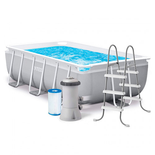 Прямокутний каркасний басейн Intex 300х175х80 см 26784 з фільтром та сходами на 3539 л Сірий