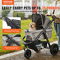 Коляска для собак VEVOR 97x65x101 см Грузоподъемность 34 кг Складная тележка для собак Алюминиевая рама 800D