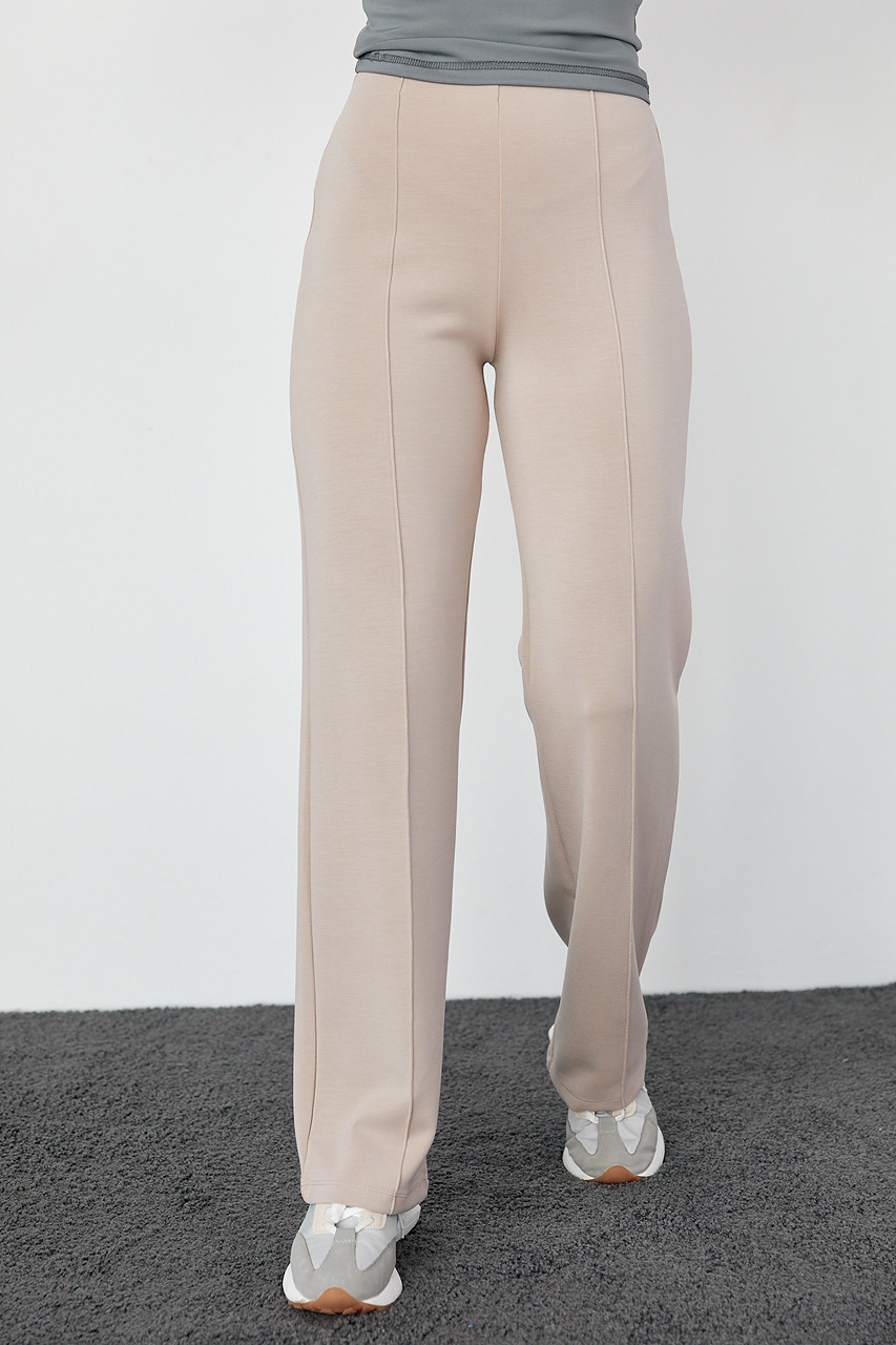 Трикотажные штаны со швами спереди - бежевый цвет, S - фото 1 - id-p2081258125