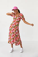 Длинное платье с квадратным декольте и распоркой Barley - розовый цвет, S (есть размеры) kr
