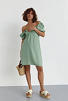 Платье мини с рукавами-фонариками SOBE - мятный цвет, L (есть размеры) kr