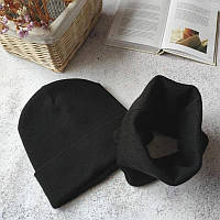 Комплект шапка с хомутом КАНТА унисекс размер подростковый черная (OL-002) kr