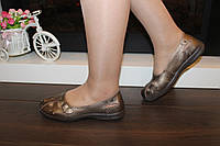 Туфли женские балетки бронзовые натуральная кожа Т1475