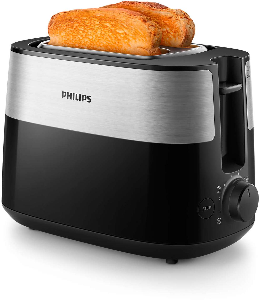 Компактний тостер Philips Daily Collection з 8 налаштуваннями 830Вт Чорний (HD2516/90)