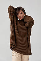 Женский вязаный свитер oversize в рубчик - темно-коричневый цвет, L (есть размеры) gr