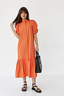 Длинное платье на пуговицах с оборкой по низу - оранжевый цвет, M (есть размеры) kr