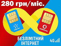 Стартовий пакет.Необмежений 4G интернет Київстар/ Водафон 280грн/міс,  інтернет для 3G/4G роутерів та модемів