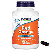 NOW Foods Red Omega 90 капсул коэнзим Q10 и рыбий жир с омега 3 CoQ10 витамин для сердца комлекс пищевая доба