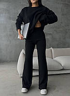 Костюм женский в рубчик со свитером оверсайз и брюками-палаццо 42-46 (sh)