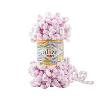 Пряжа для вязания Alize Puffy Color. 100 г. 9 м. Цвет - белый, розовый 6458