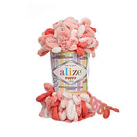 Пряжа для в'язання Alize Puffy Color. 100 г. 9 м. Колір білий, рожевий 5922