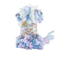 Пряжа для в'язання Alize Puffy Color. 100 г. 9 м. Колір білий, блакитний, фіолет 6524