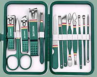 Набір для манікюру та педикюру Manicure з нержавіючої сталі у сумці 13 предметів Green