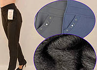 Жіночі штани ЗИМа на хутряній підкладці 4XL Лосини зимові Ластівка — напівбатал у чорному кольорі!