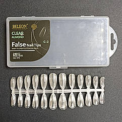 Гелеві типси для нарощування нігтів BELEON форма мигдаль С-2, упаковка 240 штук