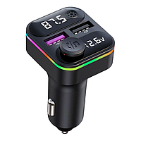 Автомобильный FM ФМ модулятор Terra С37, Bluetooth 5.0, трансмиттер, вольтметр, быстрая зарядка QC3.0
