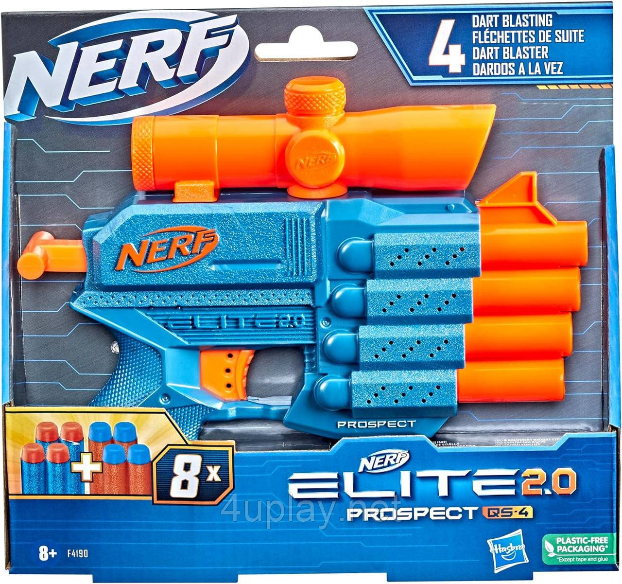 Бластер Nerf Elite 2.0 Prospect QS-4 Нерф Еліт Проспект, компактний бластер із вбудованим прицілом