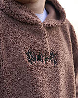 Толстовка мужская плюшевая зимняя Poison коричневая Кофта теплая с капюшоном Худи мужское шерпа зима