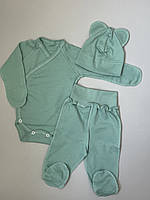 Комплект для новонароджених : боді, повзунки, шапочка з вушками 56 62 розмір