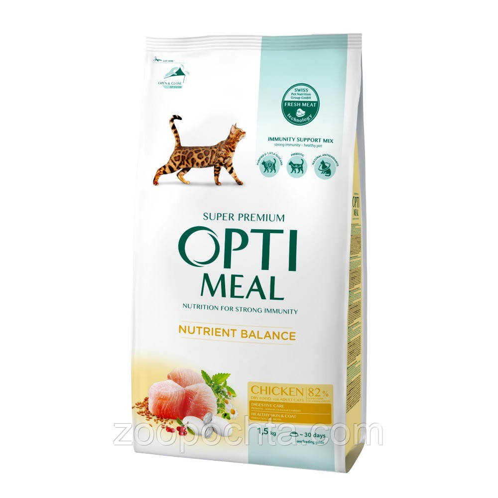 Сухий корм OPTIMEAL для дорослих котів, з куркою 1.5кг