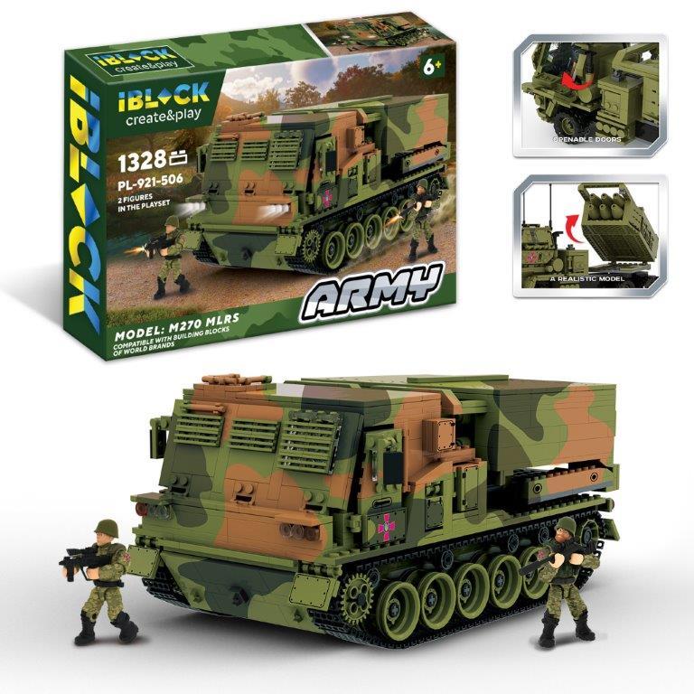 Конструктор IBLOCK АРМІЯ «M270 MLRS» (1328 деталей, 2 фігурки, в коробці) PL-921-506