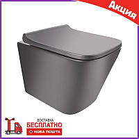 Чорний матовий підвісний унітаз безобідковий із сидінням мікроліфт квадратний