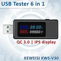 USB Тестер Keweisi KWS-V30 вимірювач ємності акумулятора амперметр вольтметр
