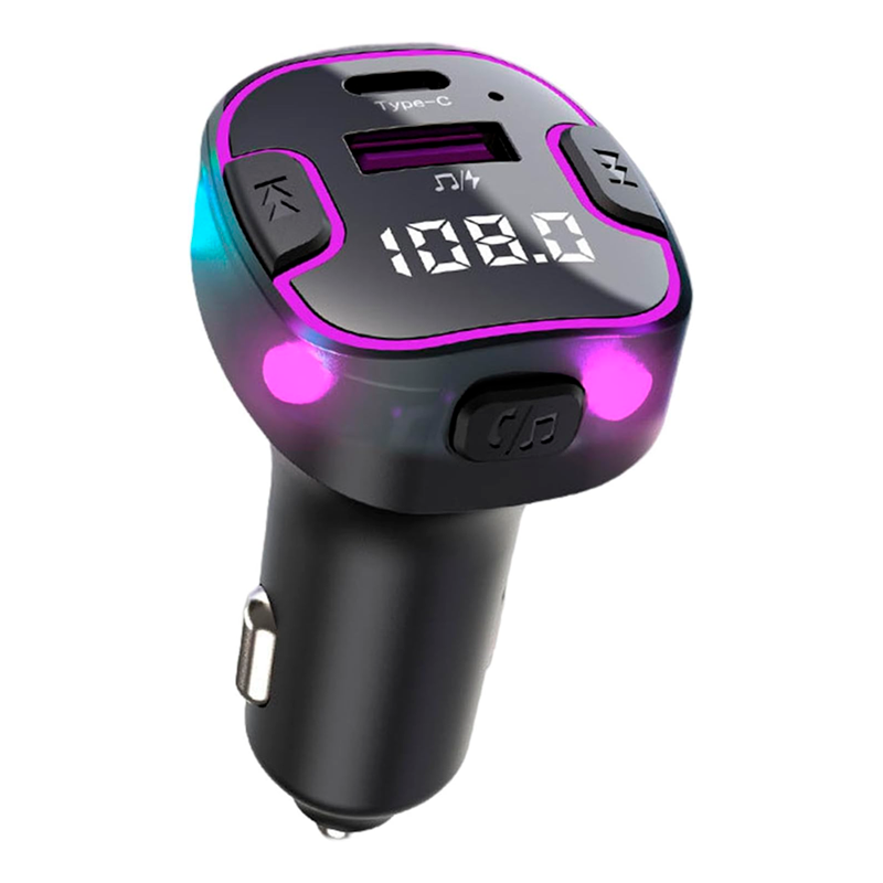 Автомобільний FM ФМ-модулятор Terra С49, Bluetooth 5.0, трансмітер, вольтметр, USB 3.1 А, Type C, фото 1