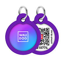 Адресник металевий WAUDOG Smart ID з QR паспортом малюнок "Градієнт фіолетовий" для собак та котів