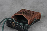 Шкіряний зелено-коричневий рюкзак ручної роботи, сумка-рюкзак з авторським тисненням, стиль бохо, фото 4