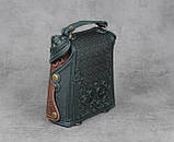 Шкіряний зелено-коричневий рюкзак ручної роботи, сумка-рюкзак з авторським тисненням, стиль бохо, фото 2