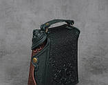 Шкіряний зелено-коричневий рюкзак ручної роботи, сумка-рюкзак з авторським тисненням, стиль бохо, фото 5