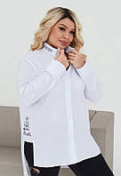 Стильна жіноча котонова сорочка з накаткою біла