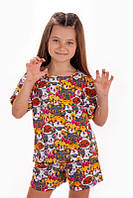 Комплект (піжама) для дівчат Family look футболка і шорти 98-128см кавун, тістечко, баранчик, фрукти, котики