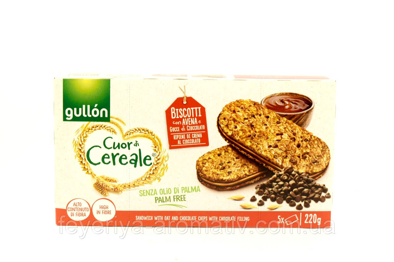 Злакове печиво з шоколадно-горіховим кремом Gullon Cuor di Cereale 220гр (Іспанія)
