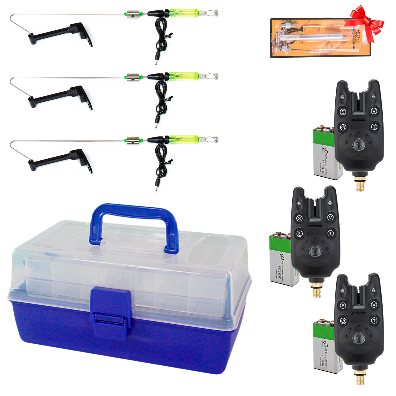 Комплект сигналізаторів Hirisi B1101 та свінгерів на штанзі + ящик на 2 полички