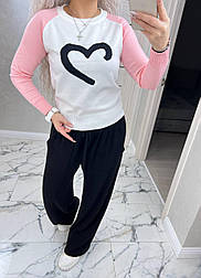 Жіночий трикотажний светр з малюнком серце і рукавом регланом (р. 42-46) 91043317