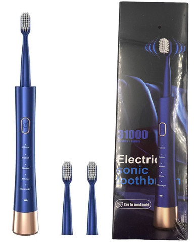 Ультразвукова електрична зубна щітка, 3 насадки, 5 режимів, Type-С blue