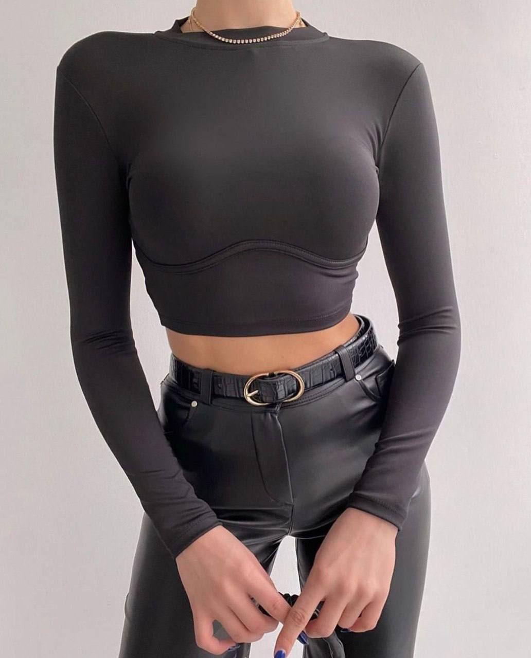 Вкорочена кофта топ з виділеними грудьми та довгим рукавом (р. 42-46) 31043318, фото 1