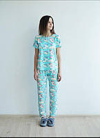 Домашняя женская пижама комплект футболка и штаны с единорогами Saimeiqi 236k Голубой