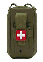 Аптечка военная тактическая с отделом для турникета с креплением MOLLE, зеленая